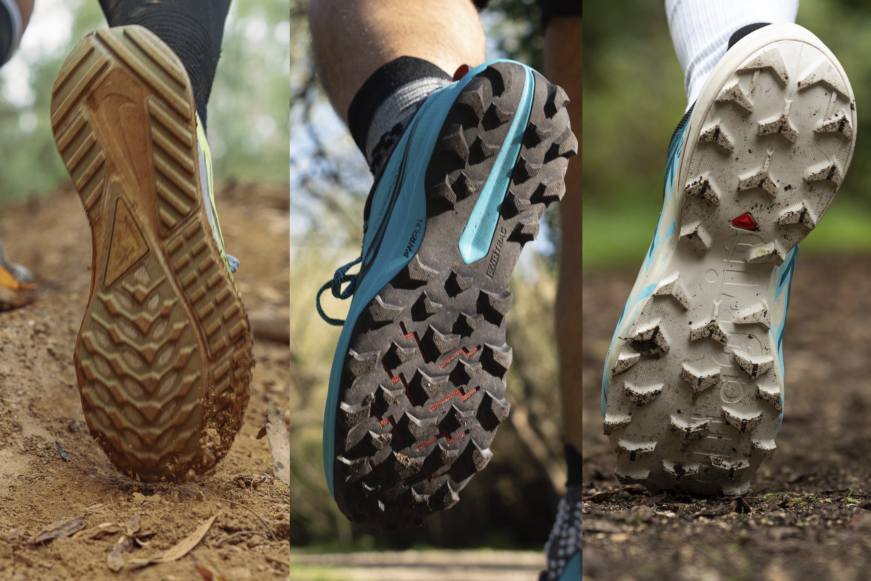 3 tipos diferentes de suela exterior en zapatillas de trail running