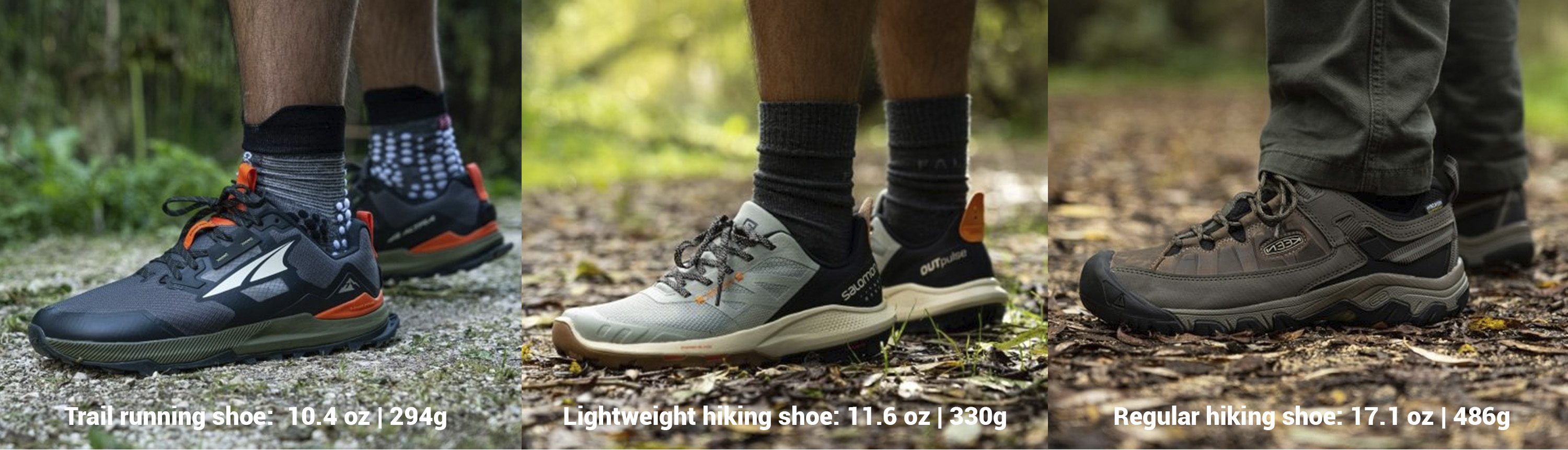 Zapatillas de trail running vs zapatillas de senderismo de poco peso vs zapatillas de senderismo normales
